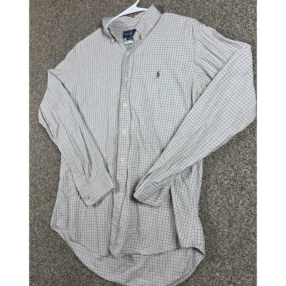Polo Ralph Lauren Button Down Shirt Mens M Grey Check Custom Fit Cotton 0383‎